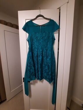 Teal Lace Fit-and-Flare Dress